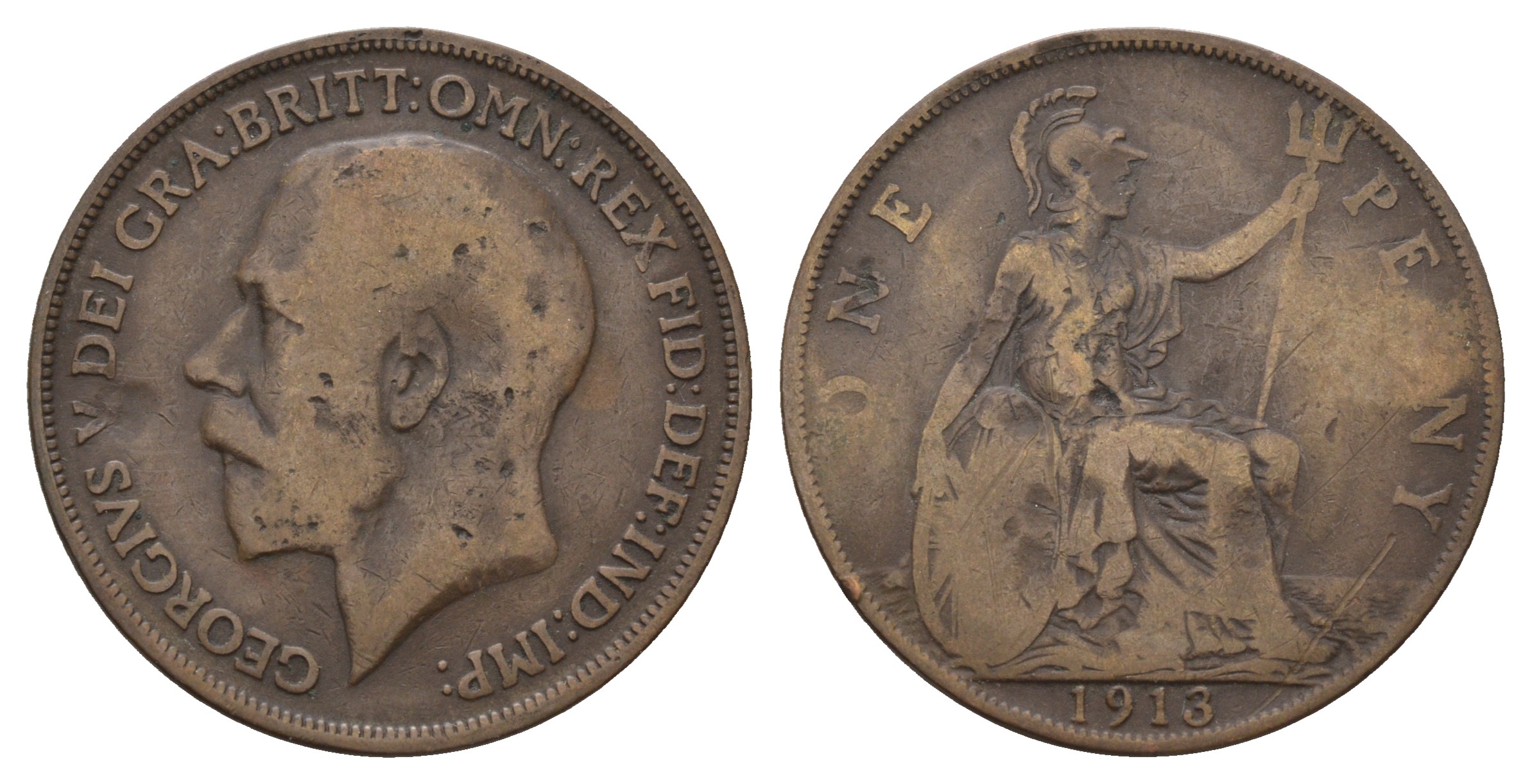 Великобритания 1 пенни 1913 Георг V (1910-1936) KM 810, Spink 4051 бронза 4680-846