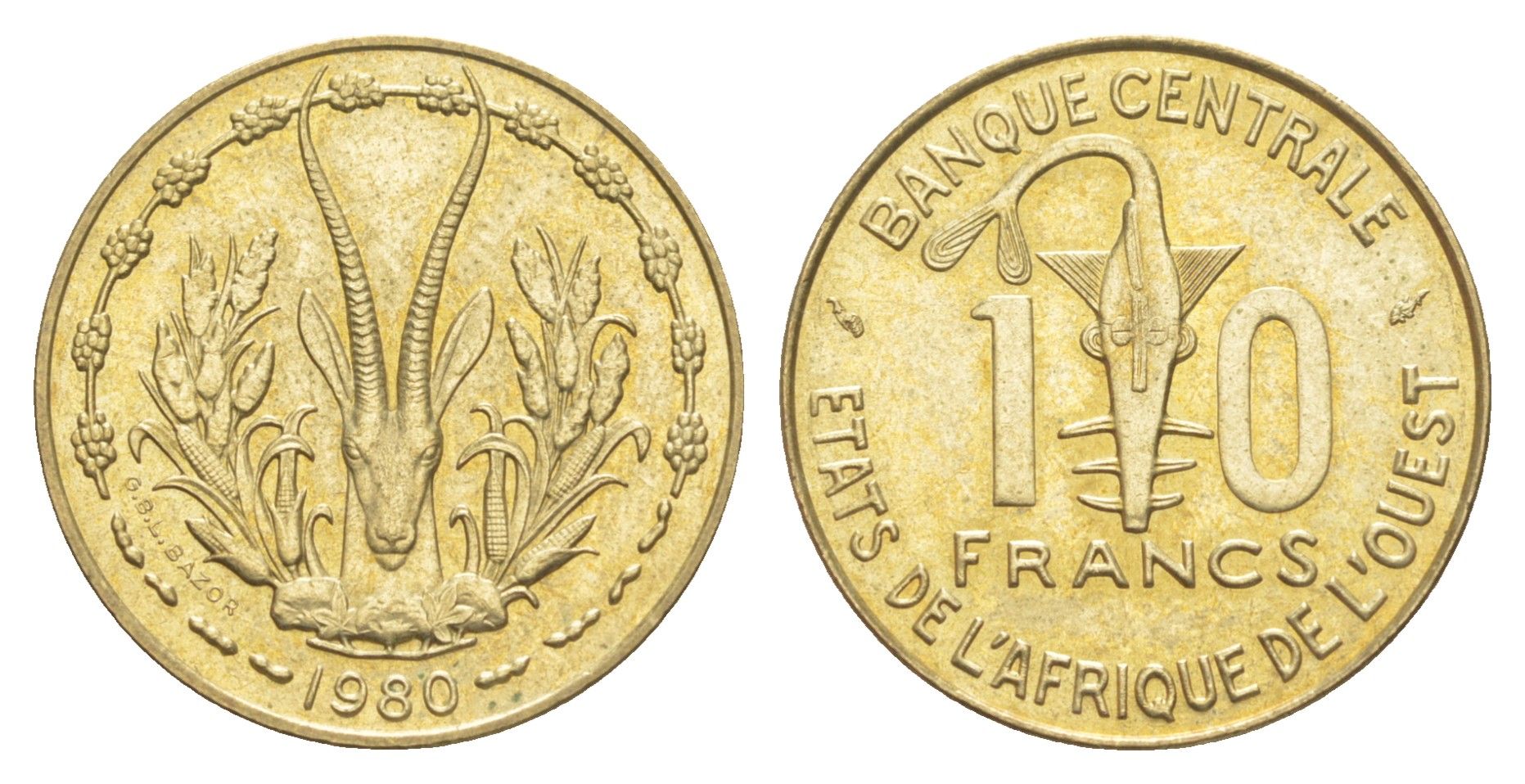 Западная Африка (BCEAO) 10 франков 1980 KM 1a медь алюминий никель UNC 4654-534