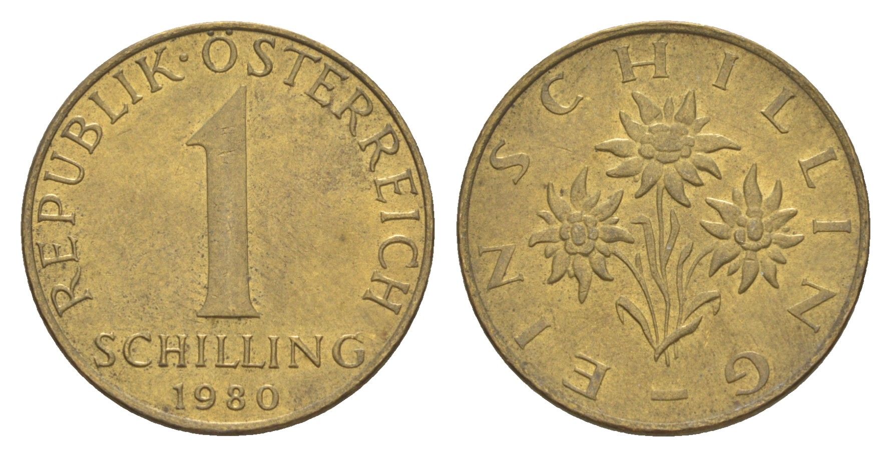 Австрия 1 шиллинг 1980 KM 2886 алюминиевая бронза UNC 4561-945