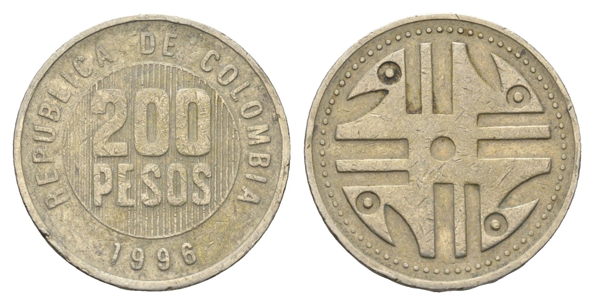 Колумбия 200 песо 1996 KM 287 медь цинк никель 4663-455