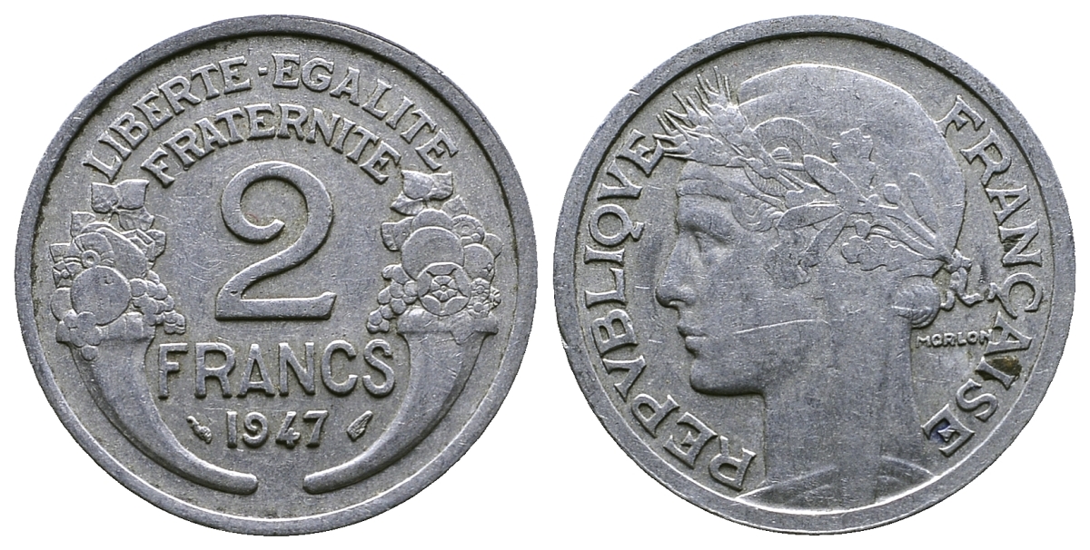 Франция 2 франка 1947 KM 886a.1 алюминий 261-717