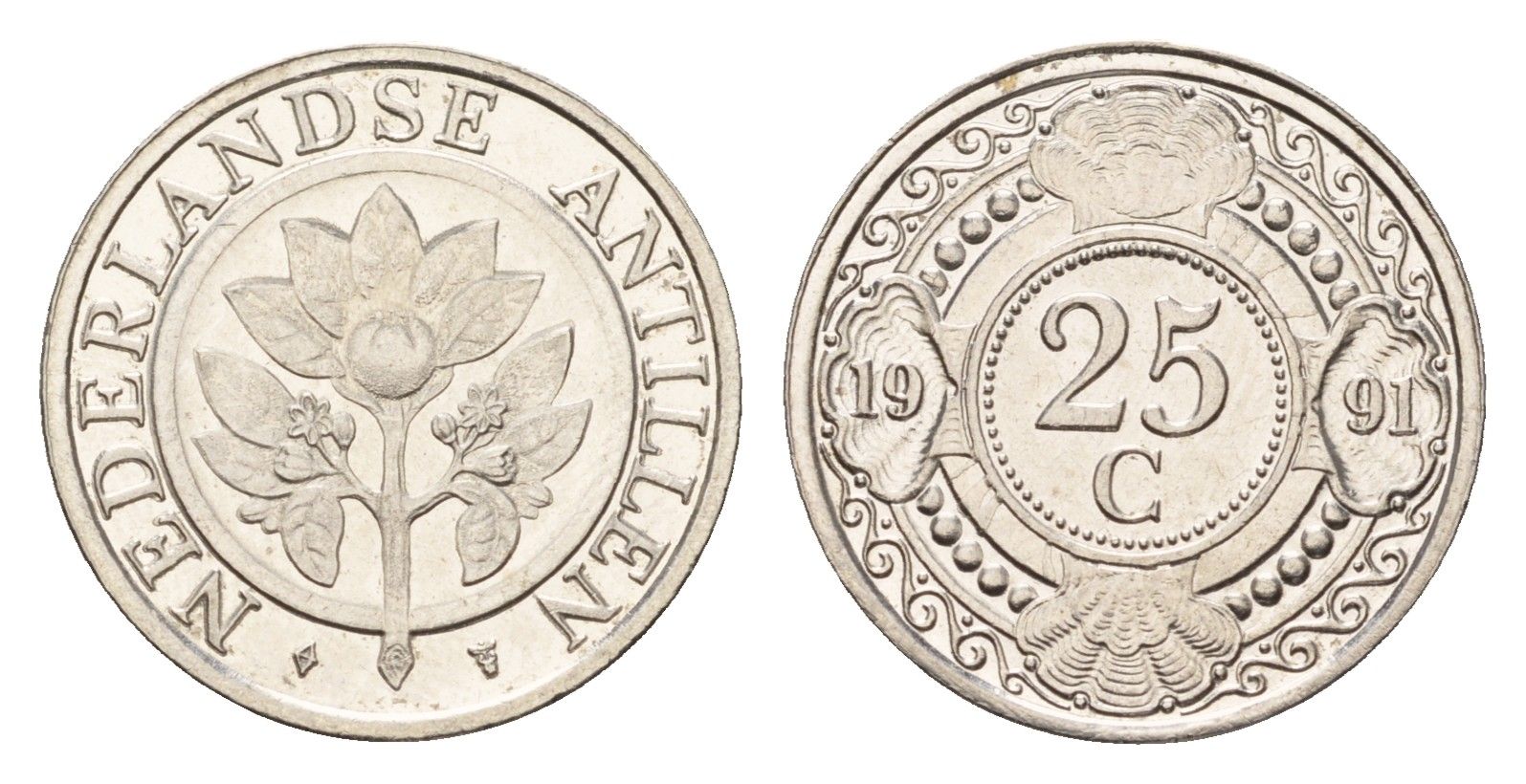 Нидерландские Антильские острова (Нидерландские Антилы) 25 центов 1990 Беатрикс (1980-2013) KM 35 сталь плакированная никелем UNC 4675-854