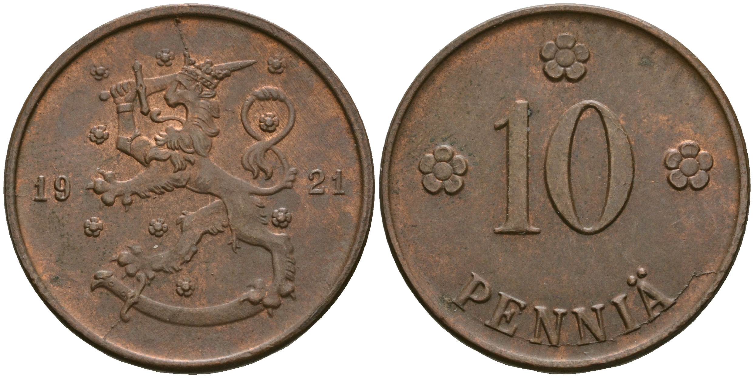 Финляндия 10 пенни 1921 республика (1918-1962) KM 24 медь 08-1117