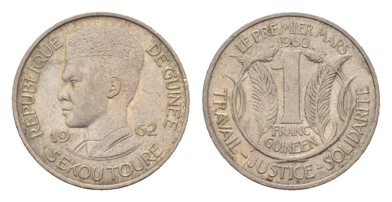 Гвинея 1 франк 1962 Ахмед Секу Туре, год-тип KM 4 медно-никель 54-919