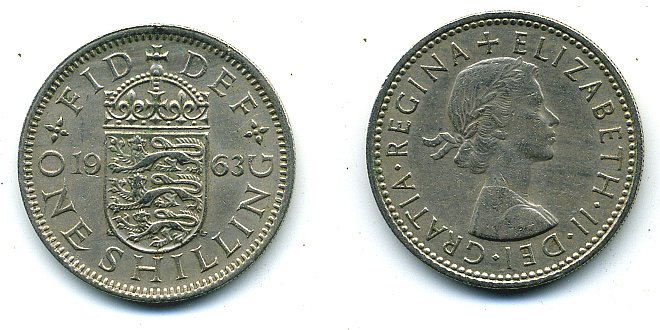 Великобритания 1 шиллинг 1963 Елизавета II (1952-2022), Английский герб KM 904, Spink 4147 медно-никель 4110-933