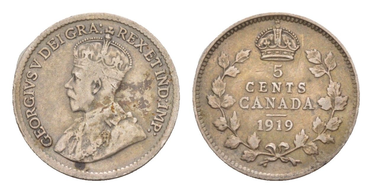 Канада 5 центов 1919 Георг V (1910-1936) KM 22 серебро 4655-439
