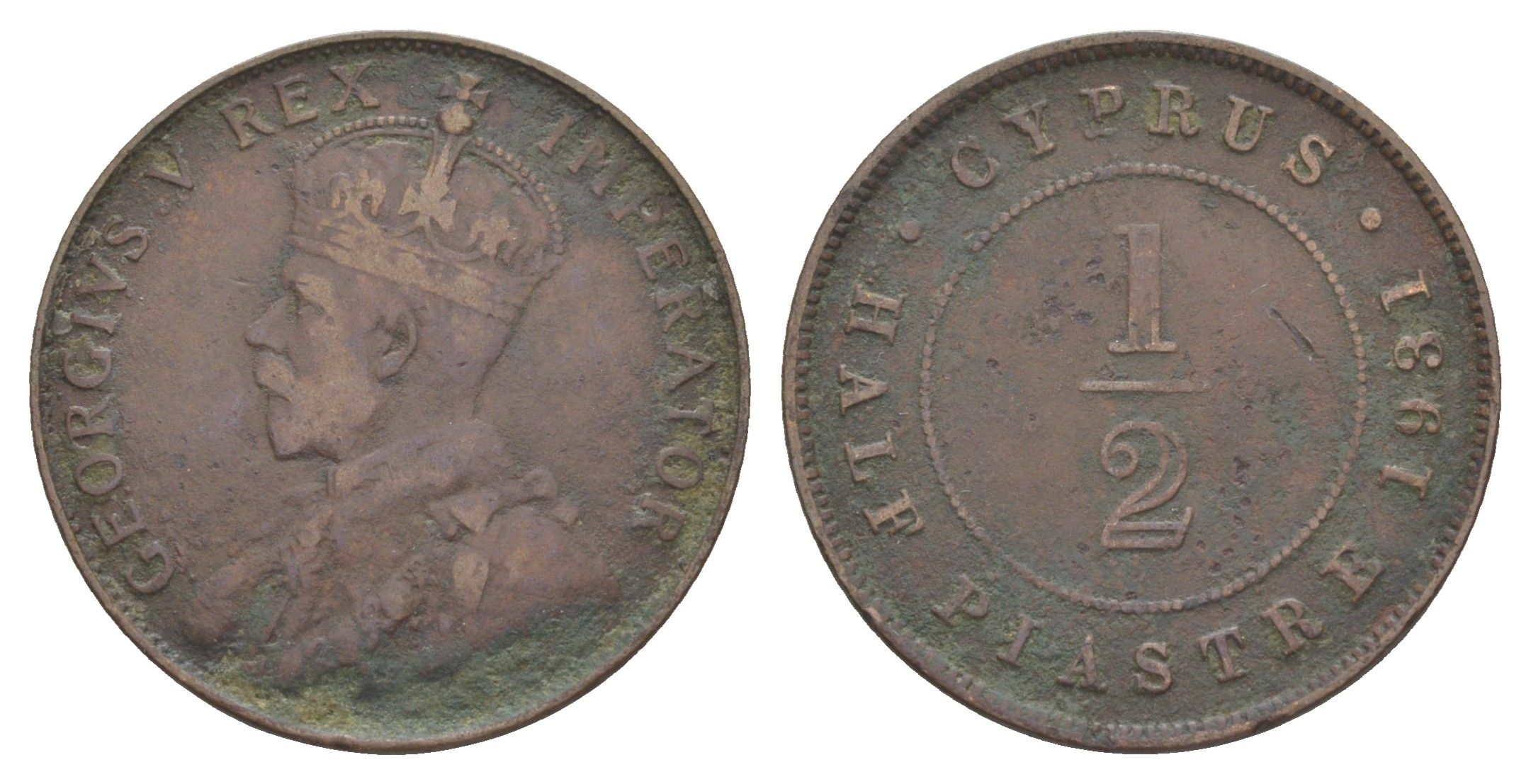 Кипр 1/2 пиастра 1931 Георг V (1910-1936) KM 17 бронза 4127-1212