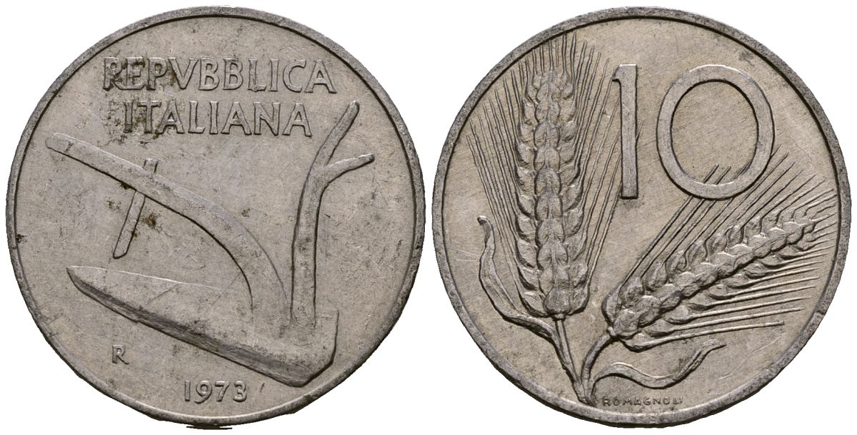 Италия 10 лир 1973 KM 93 алюминий 4138-551