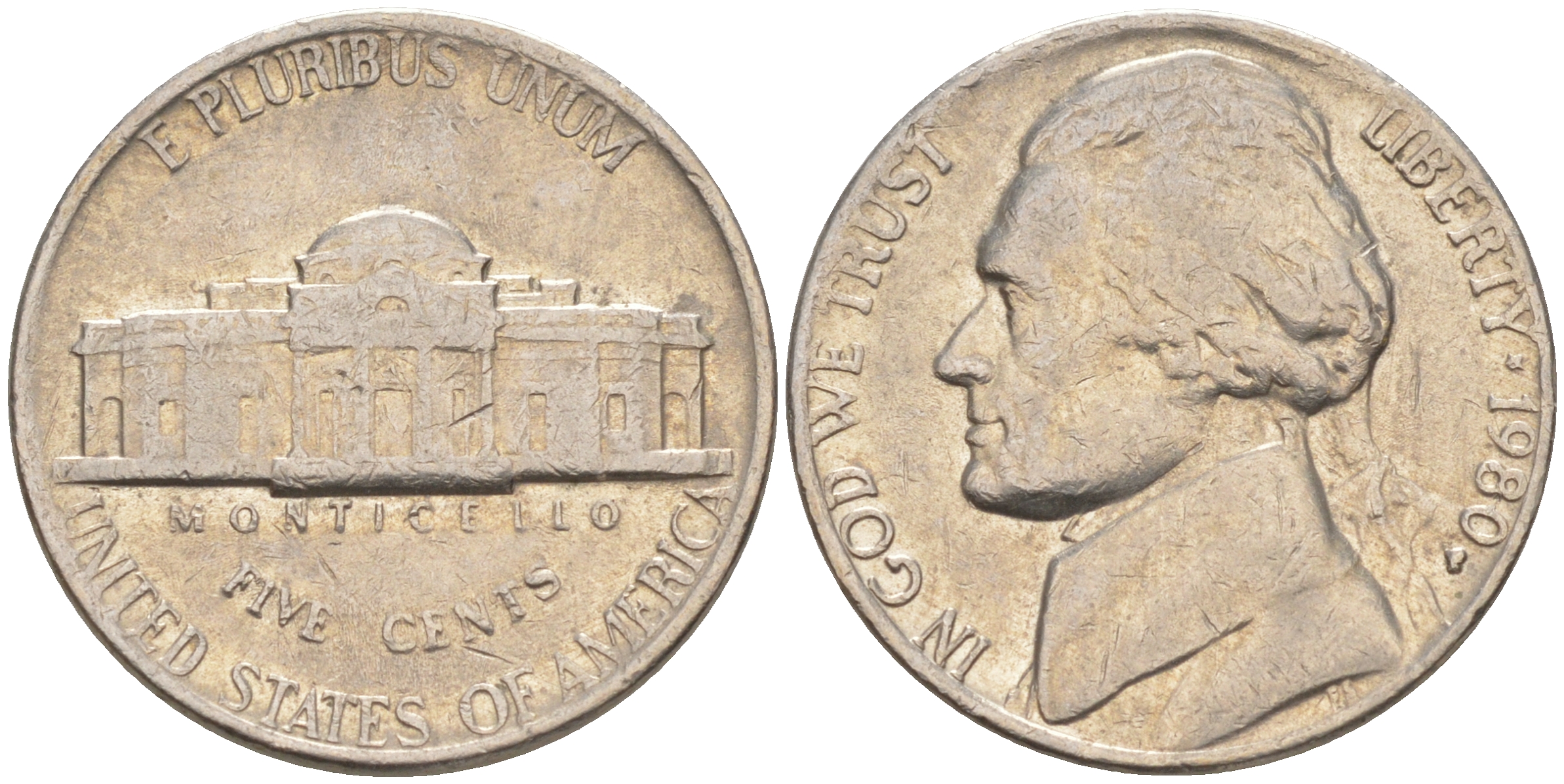 США 5 ЦЕНТОВ 1980 P, ДЖЕФЕРСОН KM A192 медно-никель 4114-1022