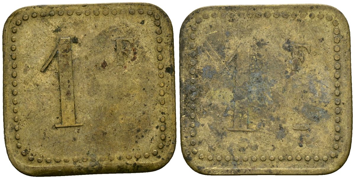 Франция 1 франк XIX-XX век ресторанный жетон латунь 4166-747