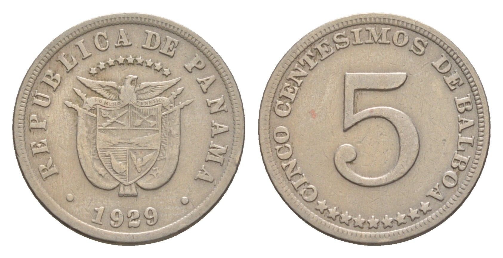 Панама 5 сентесимо 1929 тираж 500.000 экземпляров KM 9 медно-никель 4643-1262