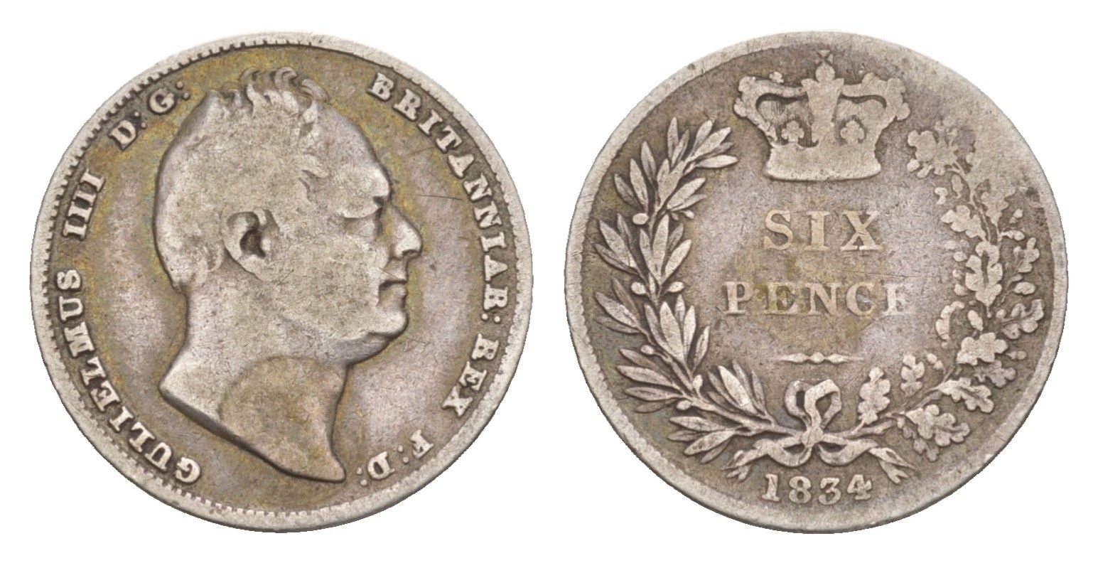 Великобритания 6 пенсов 1834 Вильгельм IV (1830-1837) KM 712, Spink 3836 серебро    3711-141