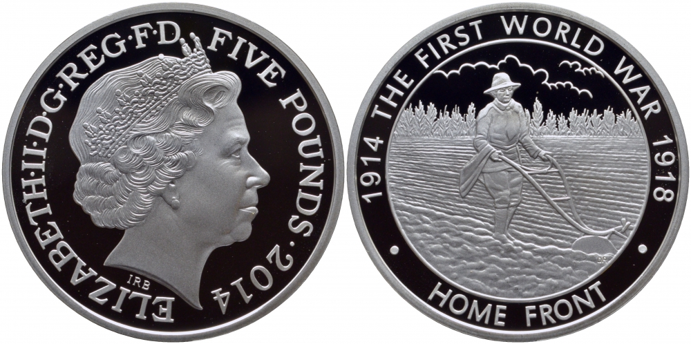Великобритания набор из 6 монет по 5 фунтов 2014 100 лет с начала первой мировой войный, в оригинальной упаковке, с сертификатом серебро PROOF 00-000-00