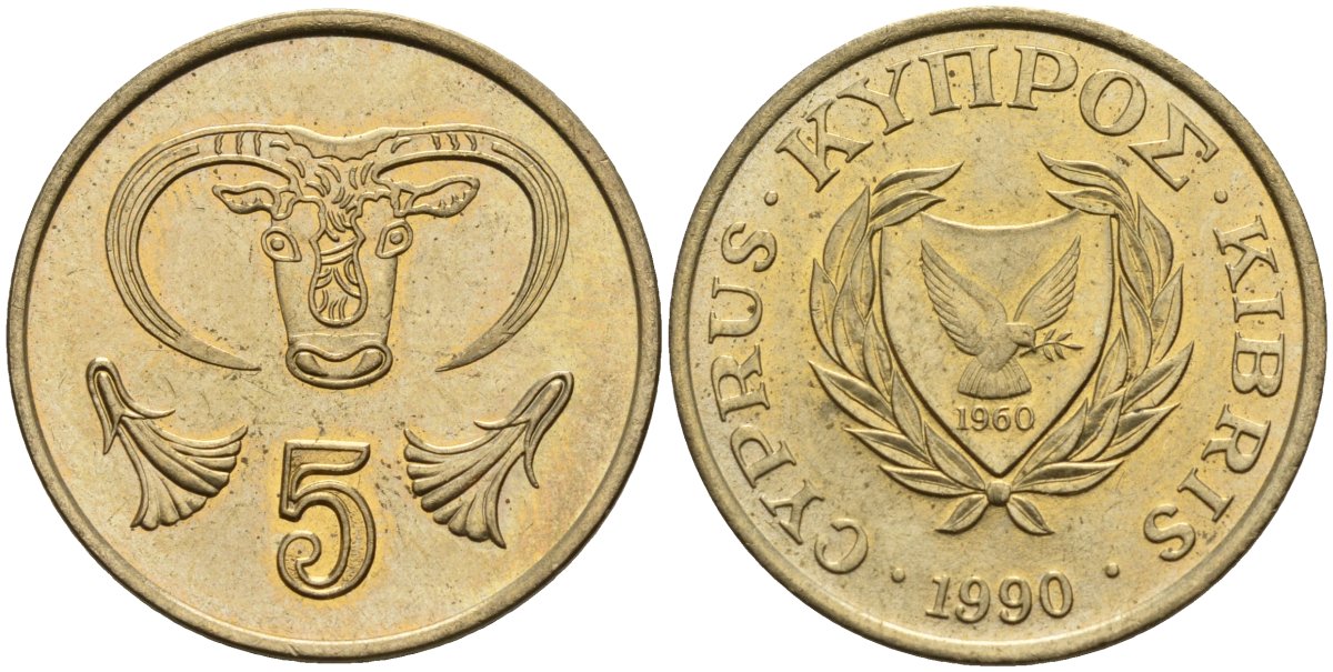 Кипр 5 центов 1990 KM 55.2 никель латунь 4141-951