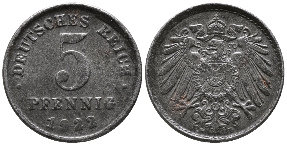ГЕРМАНИЯ 5 ПФЕННИГОВ 1922 D KM 19, J. 297 железо 39-311