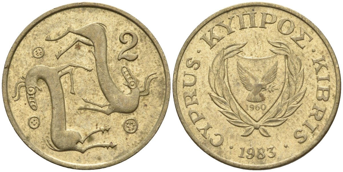 Кипр 2 цента 1983 KM 54.1 никель латунь 4174-1229