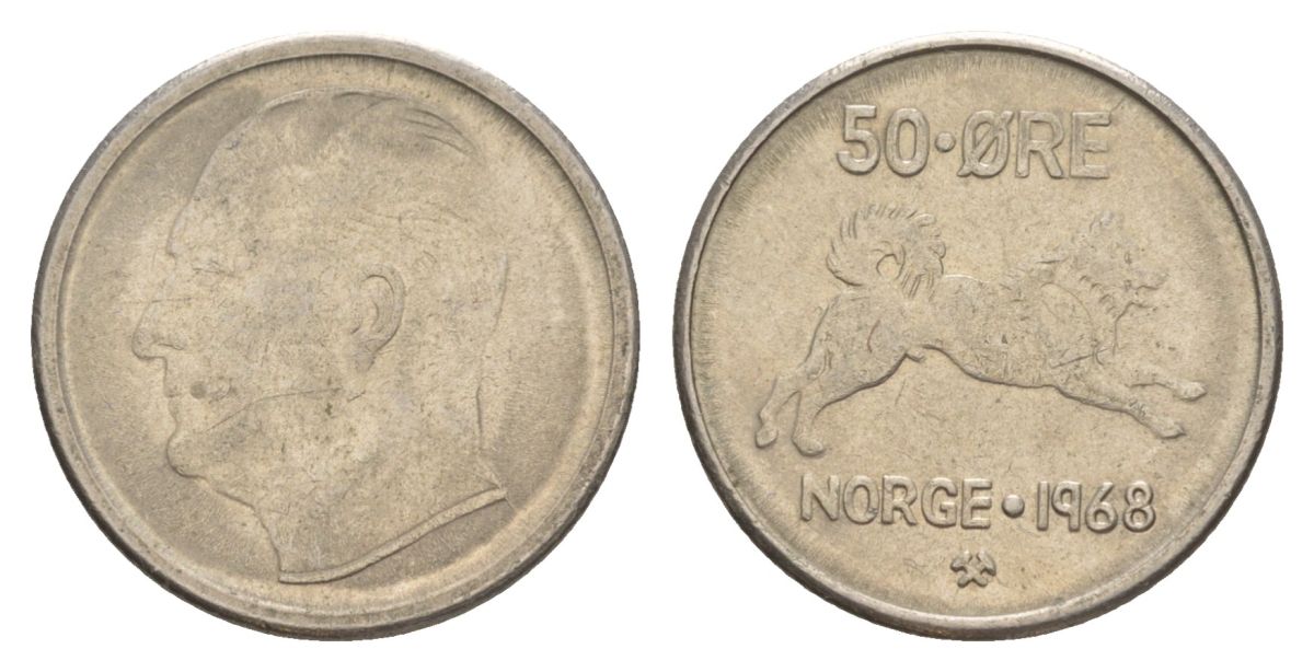 Норвегия 50 эре 1968 Улаф V (1957-1991) KM 408 медно-никель 4635-436