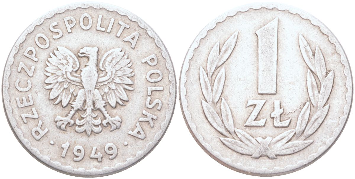 Польша 1 злотый 1949 Y 45a алюминий 4122-724