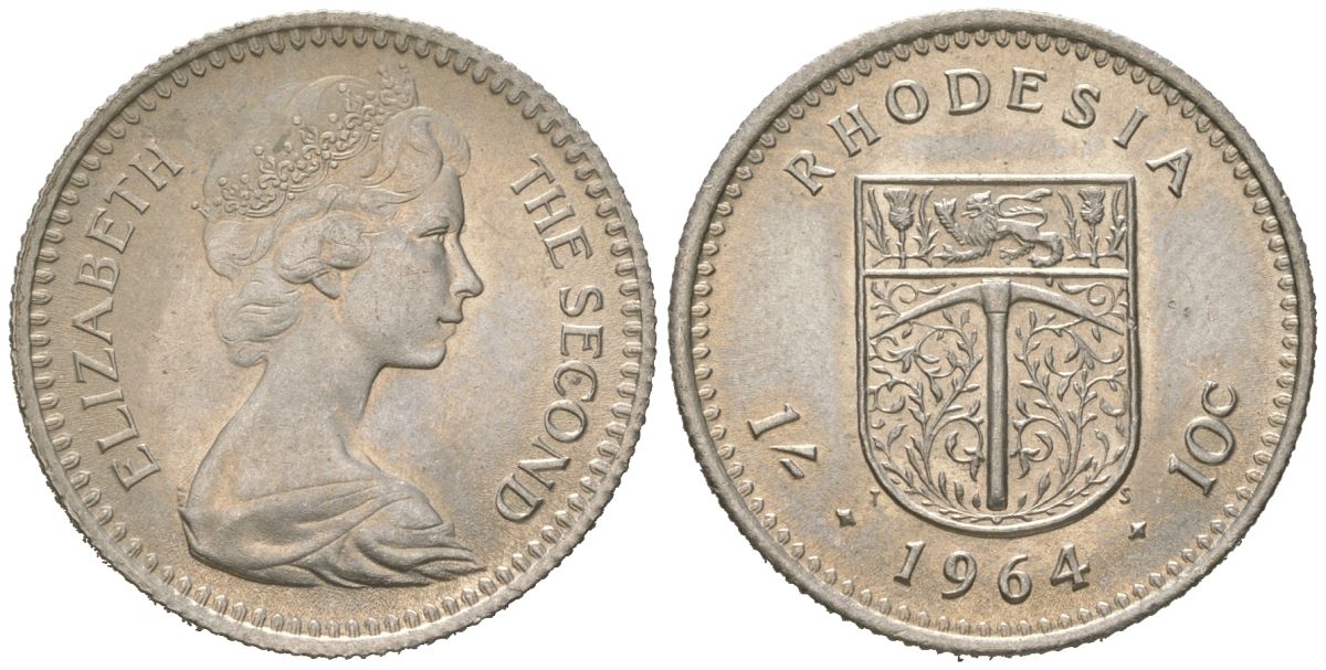 Родезия 1 шиллинг 1964 Елизавета II (1952-2022) KM 2 медно-никель UNC 4616-133