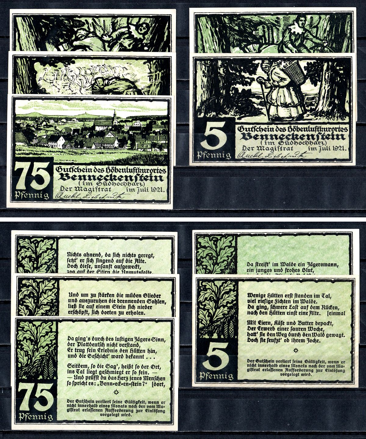 Беннекенштайн (Пруссия, Саксония) полный набор из 5 нотгельдов (5, 10, 25, 50 и 75 пфеннигов) 1921 Mehl Grabowski 73.1 бумага UNC (пресс) 7556-47-4-2