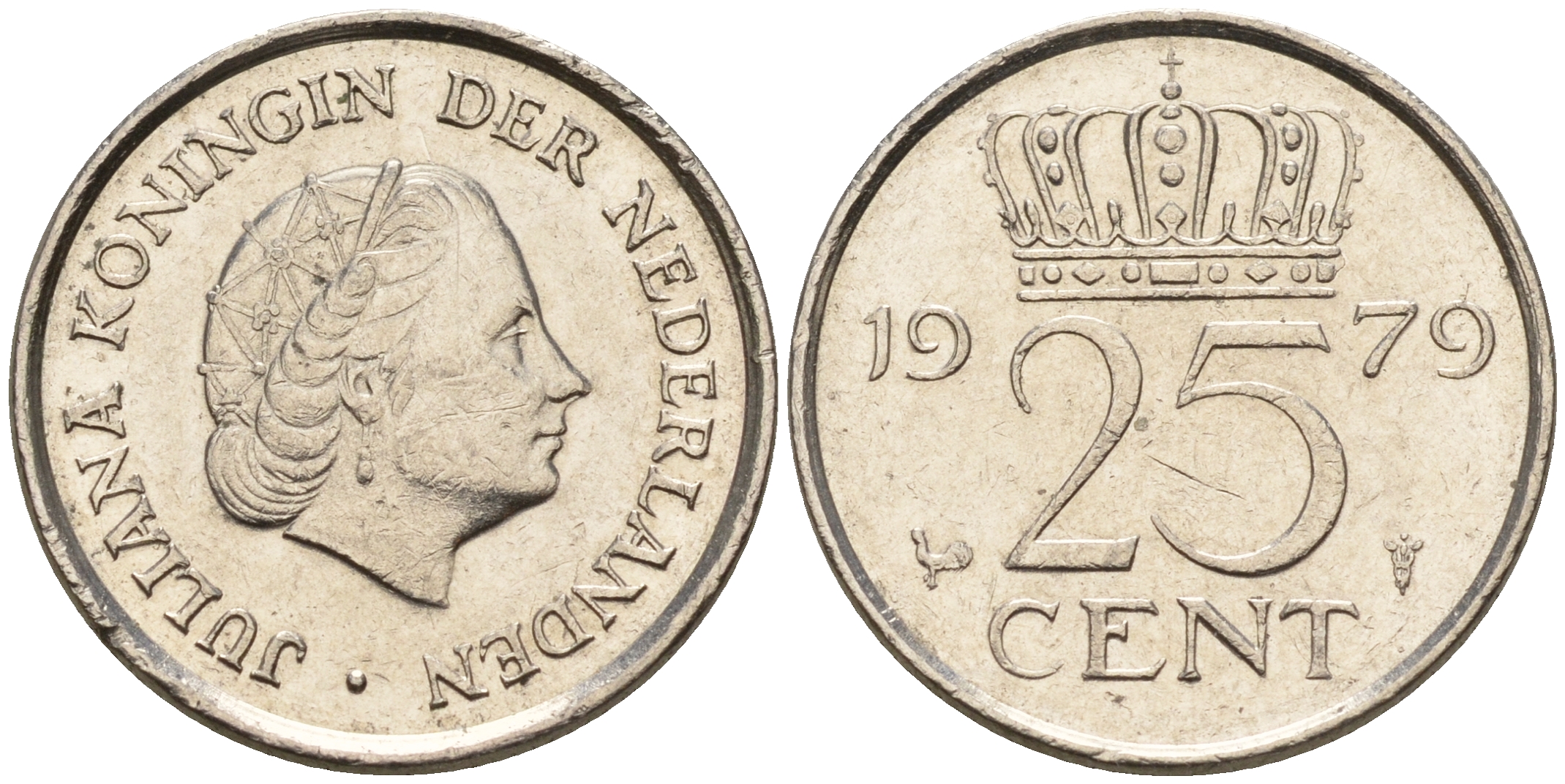 Нидерланды 25 центов 1979 Юлиана (1949-1980) КМ 183 никель    4124-154