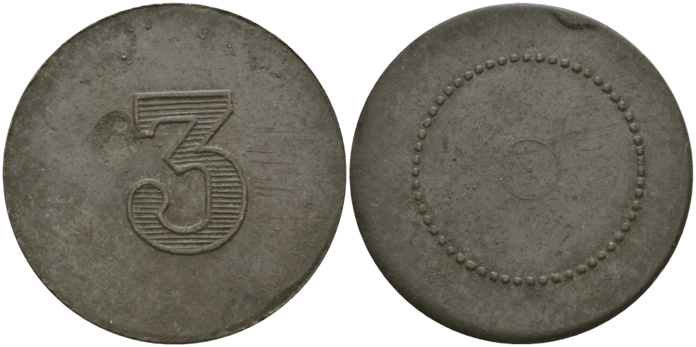 ФРАНЦИЯ 3 ФРАНКА ND ПЛАТЕЖНЫЙ ЖЕТОН НАЧАЛА XX ВЕКА, ОДНОСТОРОННИЙ ЧЕКАН, ДИАМЕТР 24 ММ. медь 65-446