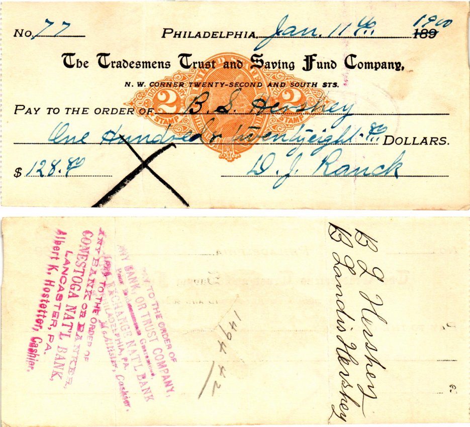 США чек на 128,80 долларов 1900 Филадельфия бумага 3295-57-2-2