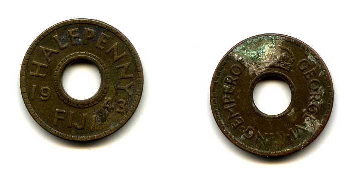 Фиджи 1/2 пенни 1943 Георг VI (1937-1952) KM 14a латунь 57-337