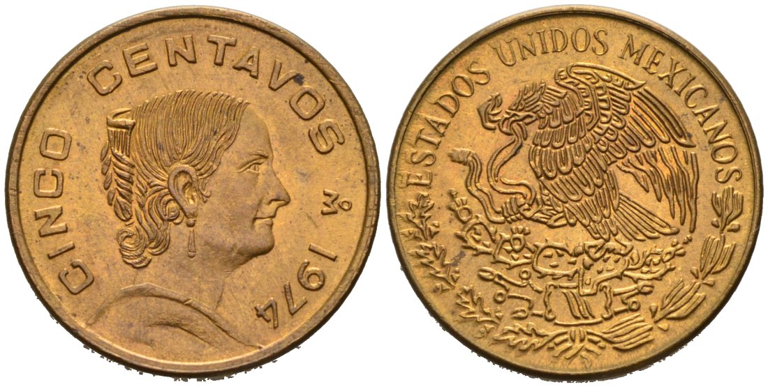 Мексика 5 сентаво 1974 Жозефа Ортис де Домингес KM 427 латунь 4564-241