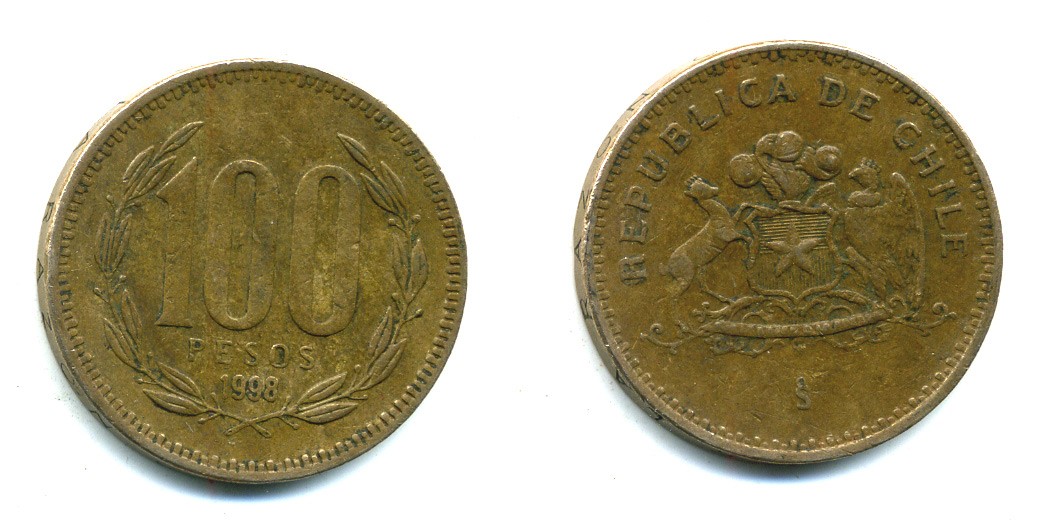 ЧИЛИ 100 ПЕСО 1998 ГЕНЕРАЛ БЕРНАРДО О ХИГГИНС KM 226.2 алюминевая бронза 35-1232