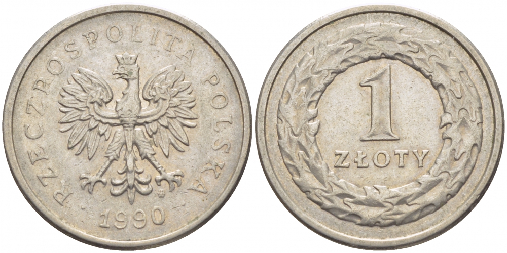 ПОЛЬША 1 ЗЛОТЫЙ 1990 MW KM 282 медно-никель 175-1156