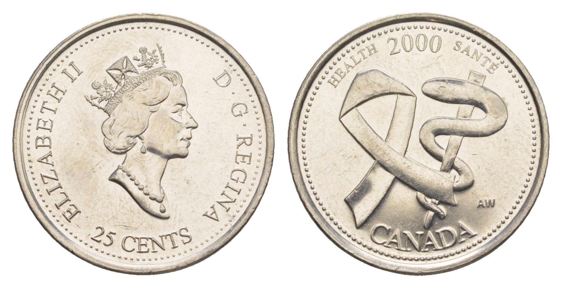 Канада 25 центов 2000 Миллениум - Здоровье KM 373 сталь плакированная никелем aUNC 4637-922