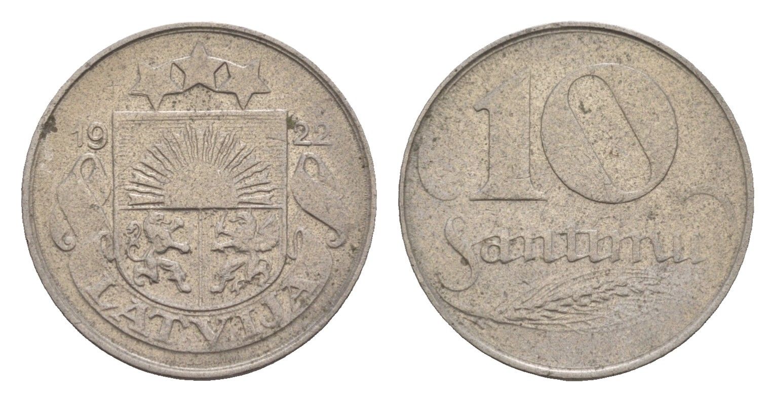 Латвия 10 сантимов 1922 год-тип KM 4 никель 4658-1237