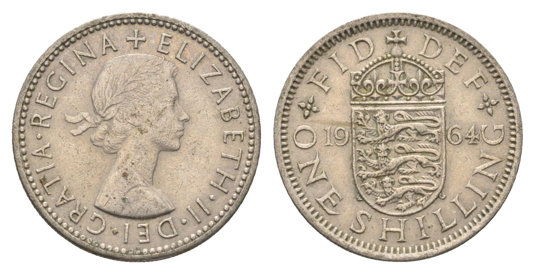 Великобритания 1 шиллинг 1964 Елизавета II (1952-2022), Английский герб KM 904, Spink 4147 медно-никель 4663-236