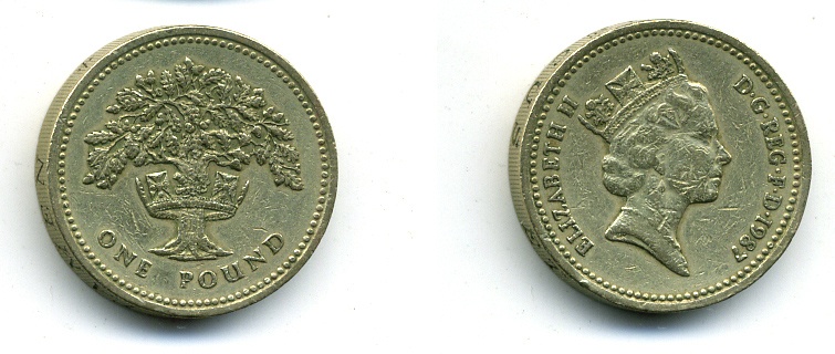 Великобритания 1 фунт 1987 Елизавета II (1952-2022) KM 948, Spink 4333 никель латунь 57-216