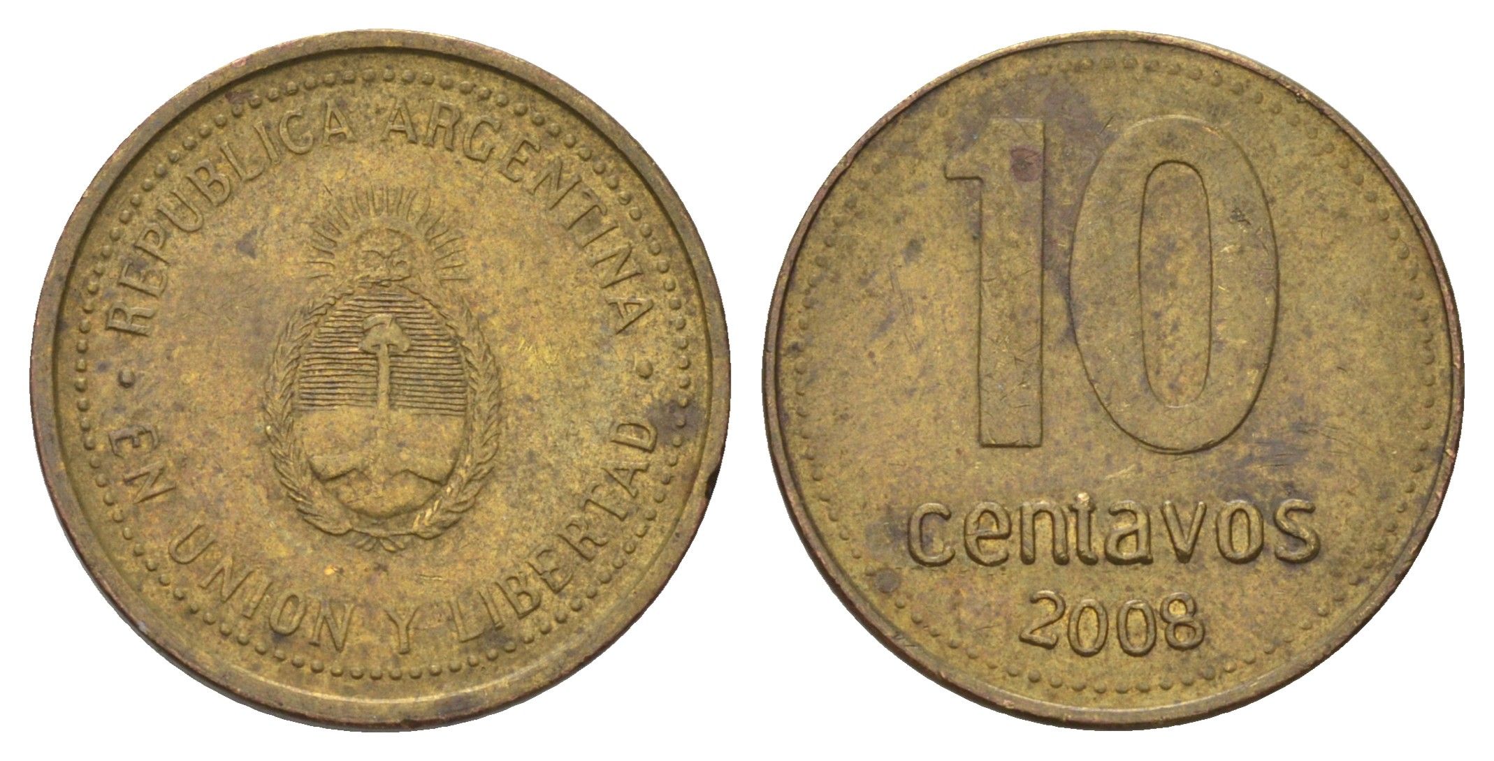 Аргентина 10 сентаво 2008 KM 107a сталь плакированная латунью 4124-828
