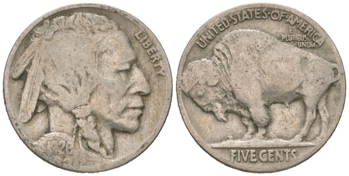США 5 центов 1926 индеец, бизон KM 134 медно-никель 4614-1114