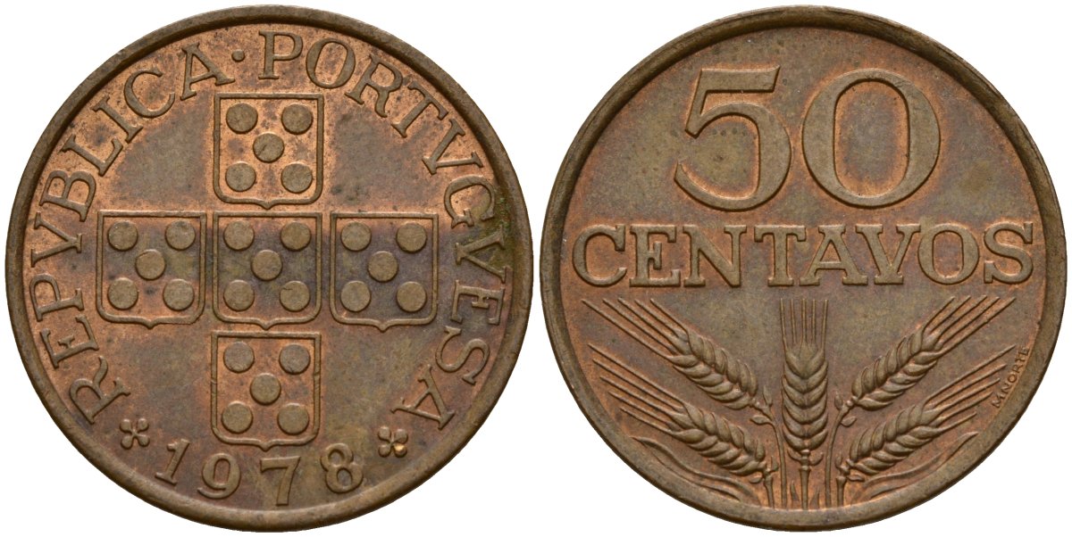 Португалия 50 сентаво 1978 KM 596 бронза 4156-534