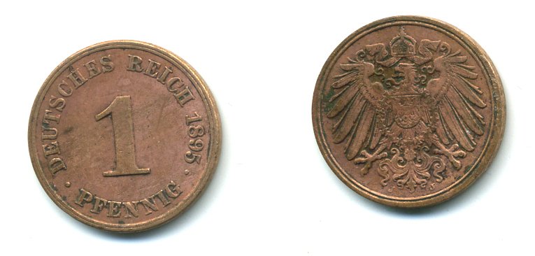 ГЕРМАНИЯ 1 ПФЕННИГ 1895 J KM 10, J. 10 медь 54-137
