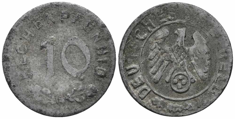 ГЕРМАНИЯ ЖЕТОН ИГРОВОЙ НА 10 РЕЙХСПФЕННИГОВ ND цинк 112-454