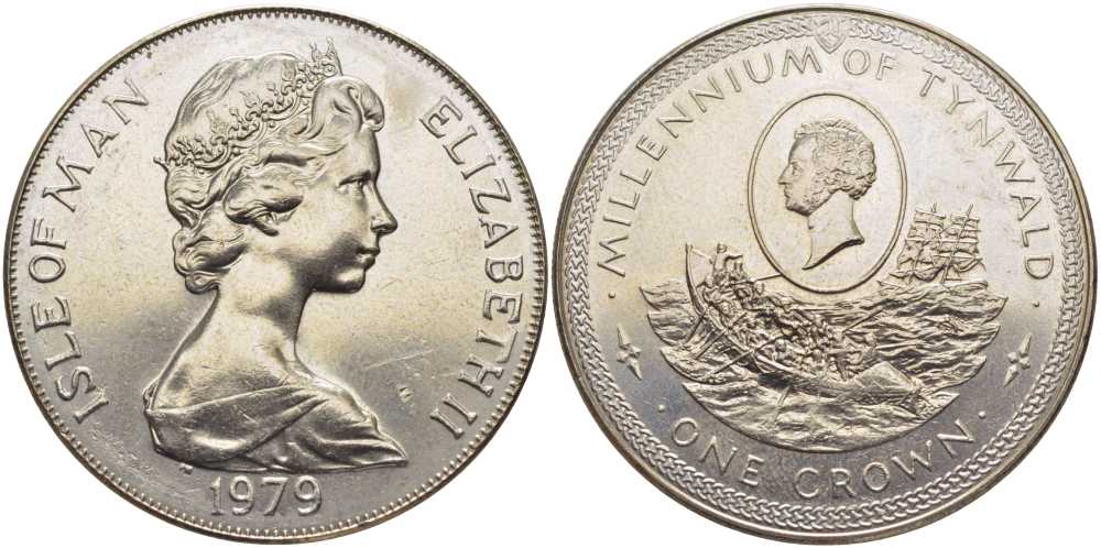 Остров Мэн 1 крона 1979 1000 летие Тинвальду (парламенту), Сэр Уильям Хиллари KM 50 медно-никель UNC 107-521