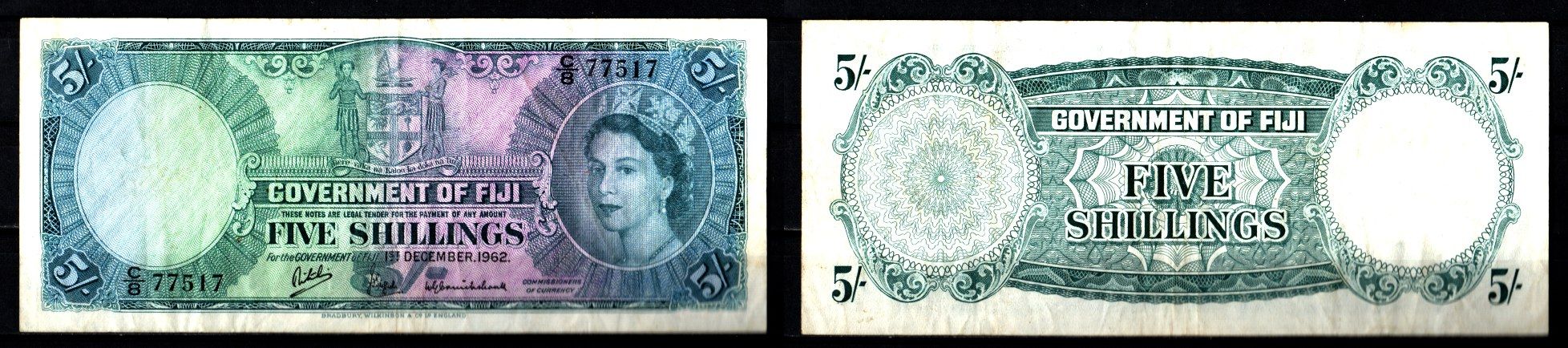 Фиджи 5 шиллингов 1962 Pick 51 c бумага 451-1206-1