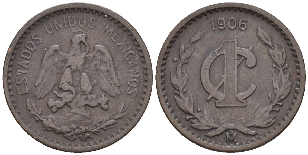 Мексика 1 сентаво 1906 KM 415, Schoen 11 бронза 4116-1113