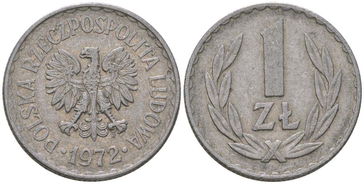 Польша 1 злотый 1972 MW Y 49.1 алюминий 4616-957