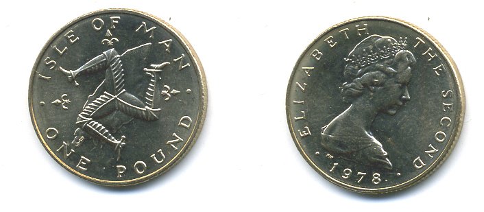 Остров Мэн 1 фунт 1978 PM, Елизавета II (1952-2022) KM 44 вирениум UNC 46-2516
