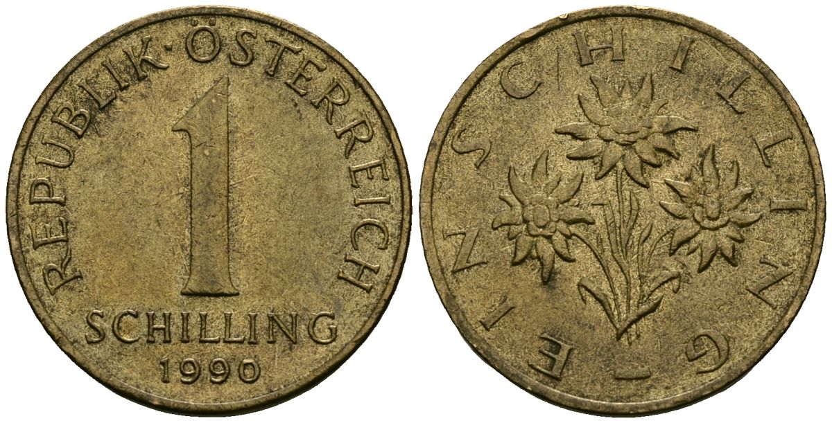 Австрия 1 шиллинг 1990 KM 2886 алюминиевая бронза 4135-222