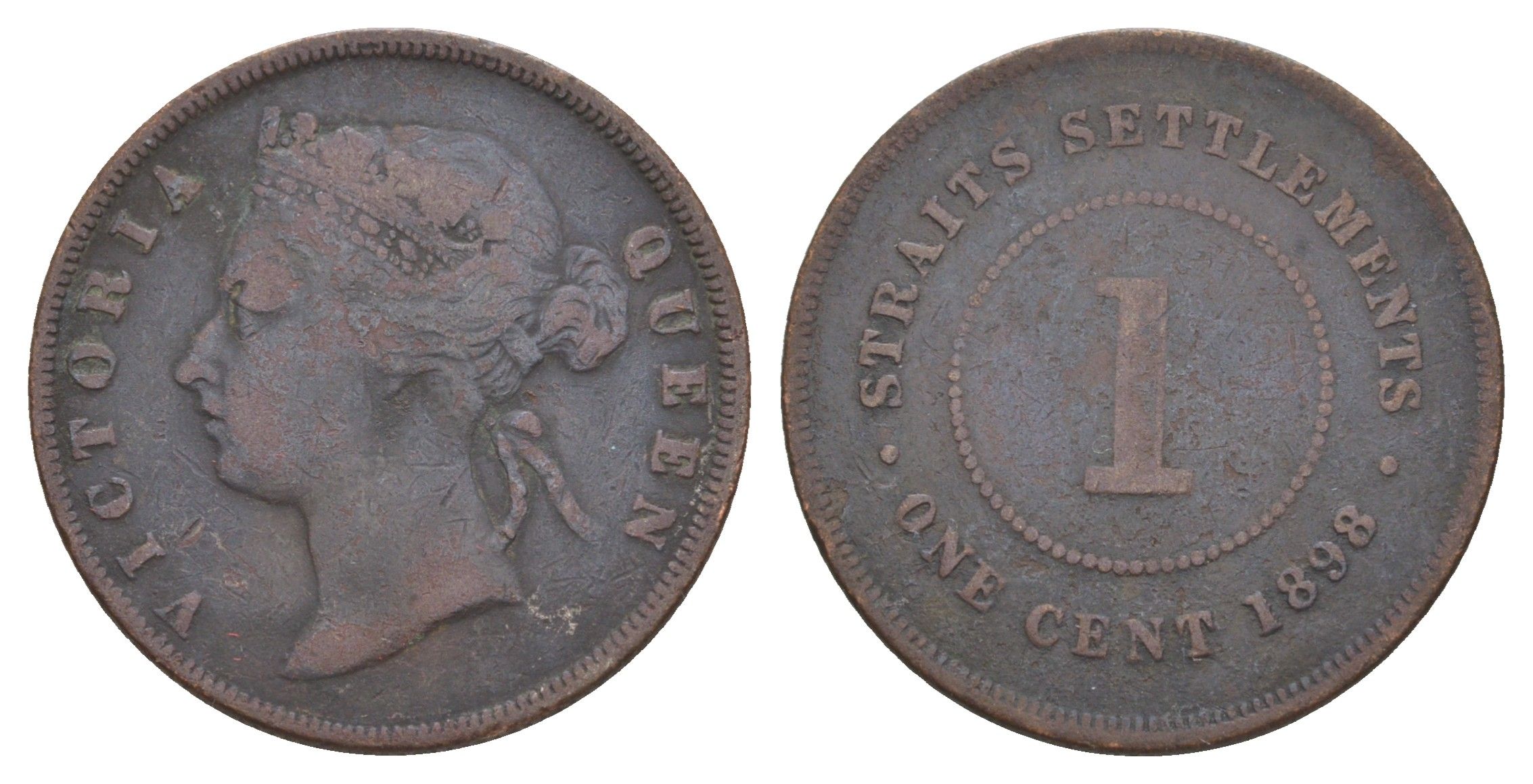 Стрейтс-Сетлментс (Стрейтс Сетлментс) 1 цент 1898 Виктория (1837-1901) KM 16 бронза 4654-141