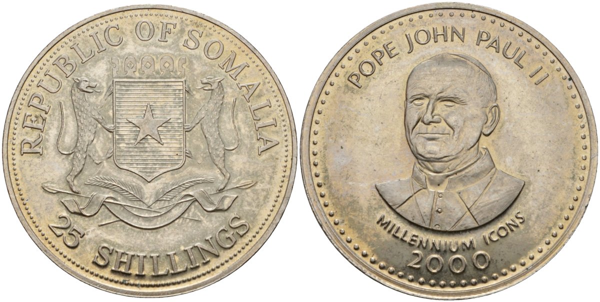 Сомали 25 шиллингов 2000 иконы тысячелетия - Иоанн Павел II KM 71 медно-никель UNC 4125-823
