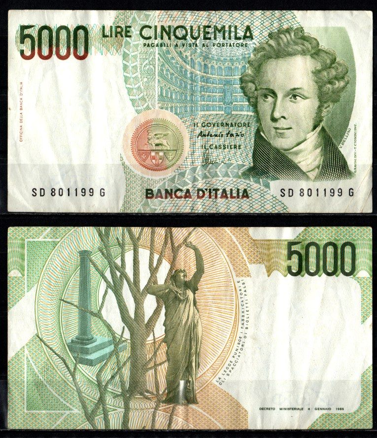 Италия 5000 лир 1985 Pick 111 c бумага 2198-28-2-1