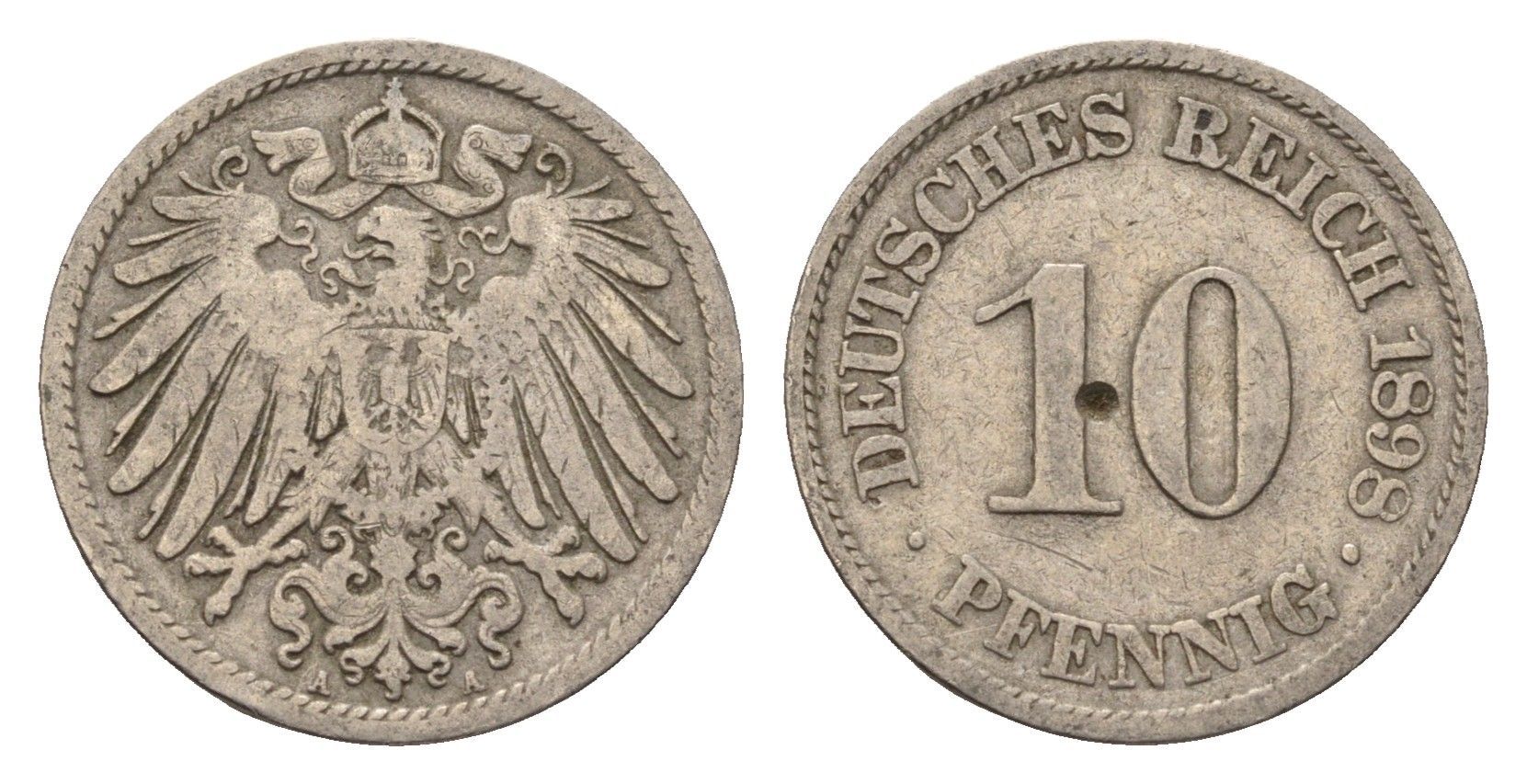 Германия 10 пфеннигов 1898 A KM 12, J. 13 медно-никель 4696-665